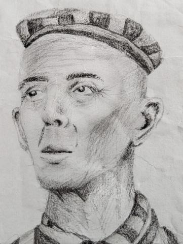 Concentration camp INMATE hand made drawing of a survivor Holocaust