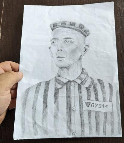 Concentration camp INMATE hand made drawing auschwitz survivor Holocaust