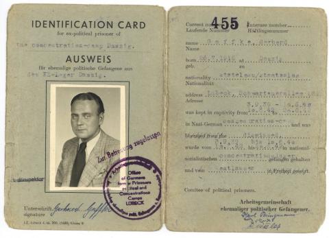 Concentration camp survivor PATCH red triangle political passport photos ID liberation holocaust polish poland