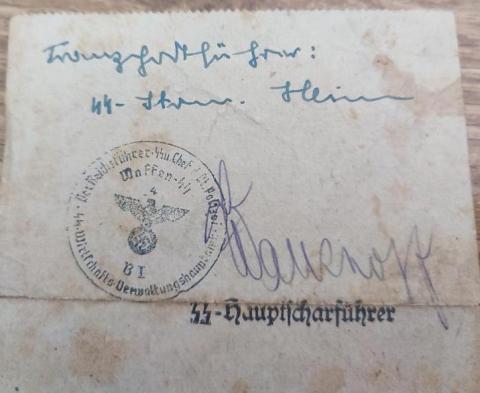 DOCUMENT WAFFEN SS officer HELLERICH, SIGNATURE HAUPTSCHARFUHRER SS stamped
