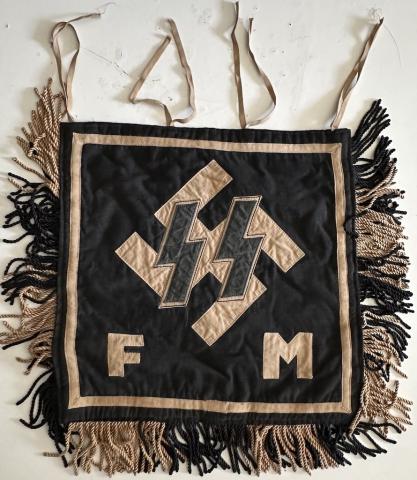 early Waffen SS patriotic parade musical trumpet banner flag 2 sides