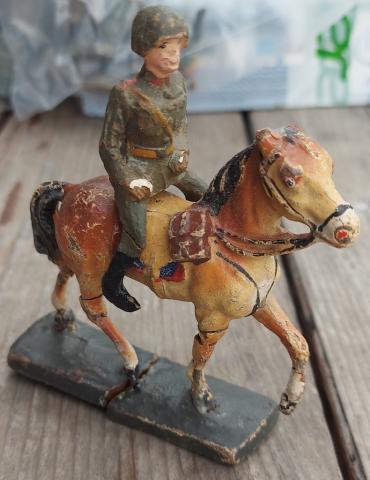 Elastolin Lineol Hausser War toys 1930s germany Wehrmacht soldier on a horse toy figurine
