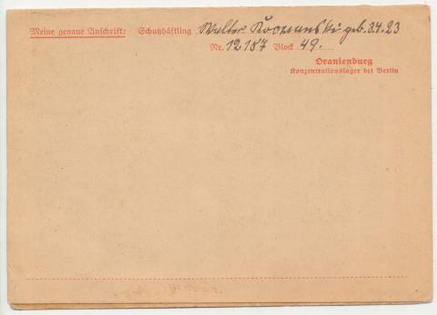 Holocaust Concentration camp Sachsenhausen 1941 feldpost letter