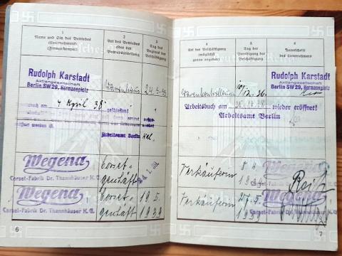 ID ARBEITSBUCH of an inmate from AUSCHWITZ who worked as forced labour at IG FARBEN STAMPED
