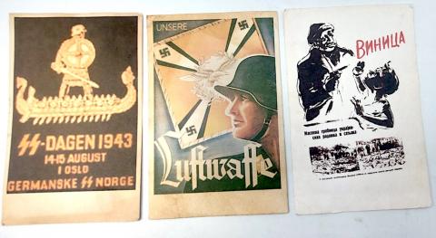Lot of 3 WW2 German Nazi postcard WAFFEN SS LUFTWAFFE Jewish Propaganda