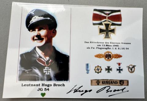LUFTWAFFE pilot Hugo Broch signature autograph Knight's Cross of the Iron Cross recipient