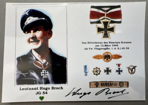 LUFTWAFFE pilot Hugo Broch signature autograph Knight's Cross of the Iron Cross recipient