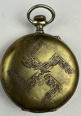 LUFTWAFFE AIR FORCE flak POCKET WATCH GOTT MIT UNS Swastika engrave