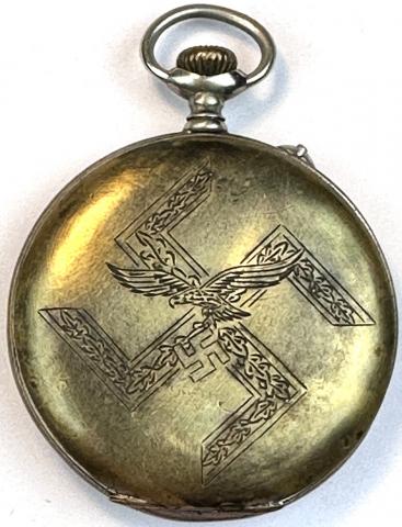 LUFTWAFFE AIR FORCE flak POCKET WATCH GOTT MIT UNS Swastika engrave