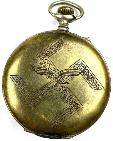 LUFTWAFFE AIR FORCE flak POCKET WATCH GOTT MIT UNS Swastika engrave