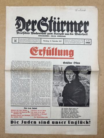 Most infamous antisemitic anti Jew Jewish Der Sturmer magazine 1941