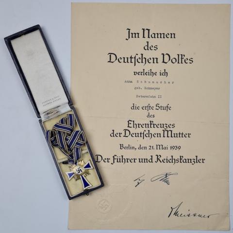 mother cross 1st class gold medal document Adolf Hitler AH signature autograph and General NSDAP HANDMADE signature