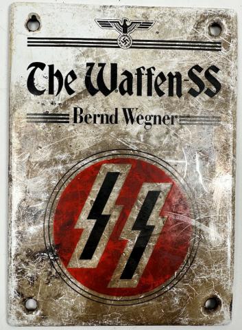Post war WAFFEN SS BREND WEGNER historian writer book wall metal sign