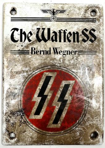 Post war WAFFEN SS BREND WEGNER historian writer book wall metal sign