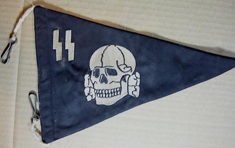 RARE WW2 German Nazi WAFFEN SS TOTENKOPF double sides pennant flag with attachs