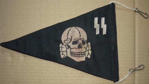 RARE WW2 German Nazi WAFFEN SS TOTENKOPF double sides pennant flag with attachs