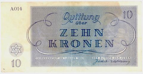 Zehn Kronen Reinhard Heydrich SS Theresienstadt Ghetto currency Jew Jewish 