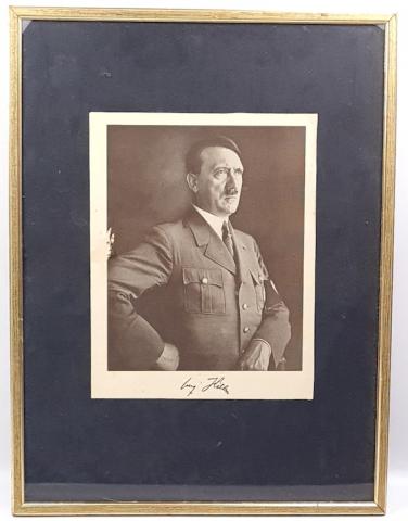 Third Reich Fuhrer NSDAP Adolf Hitler's school / official period photo postcard in frame facsimile signature