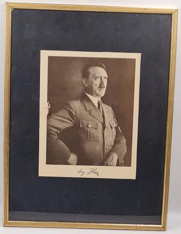 Third Reich Fuhrer NSDAP Adolf Hitler's school / official period photo postcard in frame facsimile signature