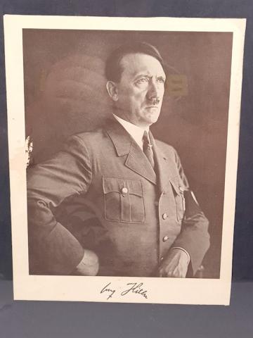 Third Reich Fuhrer NSDAP Adolf Hitler's school / official period photo postcard in frame facsimile with signature & autograph