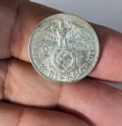 Third Reich Hindenburg eagle SWASTIKA silver coin 2 marks