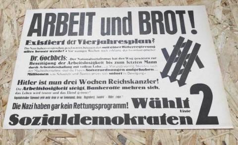 VERY RARE WW2 German Nazi early 1930s election poster to Stop Adolf Hitler, against hitler