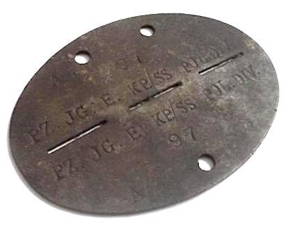 Waffen SS anti-tank reserve company PANZER POLICE dogtag metal ID dog tag