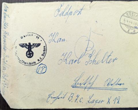 Waffen SS concentration camp DACHAU guard feldpost letter stamped