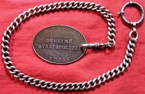 Waffen SS gestapo police polizei ss metal ID disk staatpolizei numbered with chain