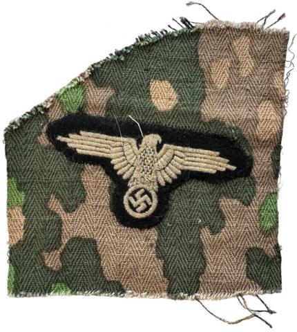 Waffen SS Totenkopf eagle sleeve cloth insignia ripped from a camo SS tunic USA VET SOUVENIR