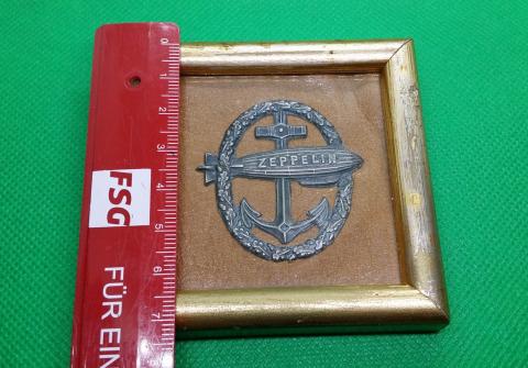 WW1 German Germany ZEPPELIN naval badge medal award in a wooden frame