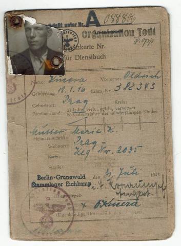 WW2 German Nazi 2 documents ID with photos & stamps from Organization todt