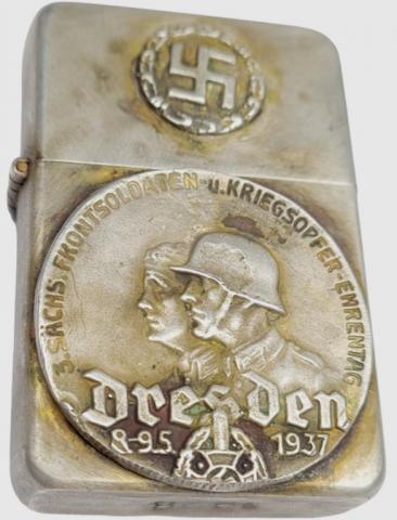 WW2 German Nazi 3rd Saxon Front Soldiers and Victims of War, Dresden 1937 commemorative zippo lighter RARE