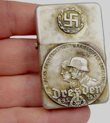 WW2 German Nazi 3rd Saxon Front Soldiers and Victims of War, Dresden 1937 commemorative zippo lighter RARE