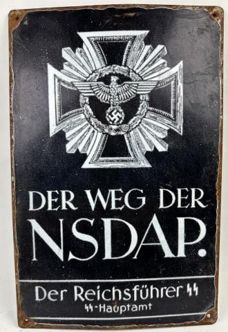 Ww2 German Nazi Der Weg Der NSDAP der Reichsfuhrer SS SS-Hauptamt metal sign Waffen SS