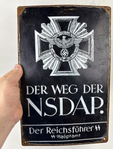Ww2 German Nazi Der Weg Der NSDAP der Reichsfuhrer SS SS-Hauptamt metal sign Waffen SS