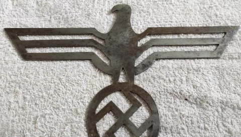WW2 German Nazi early large metal NSDAP eagle top of flag