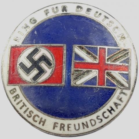 WW2 German Nazi early Third Reich British / Nazi friendship badge pin Enamel type maker marked Deschler & Sohn