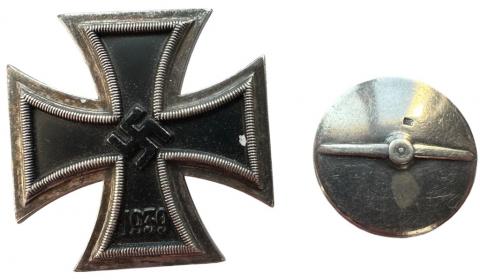 WW2 German Nazi Iron cross 1st class medal award RARE round back pin