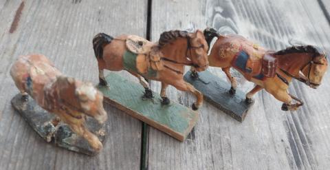 WW2 German Nazi lot of 3 Soldier horses Wehrmacht Waffen SS figurine Elastolin Lineo Hausser figurine toy