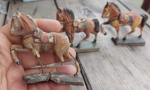 WW2 German Nazi lot of 3 Soldier horses Wehrmacht Waffen SS figurine Elastolin Lineo Hausser figurine toy