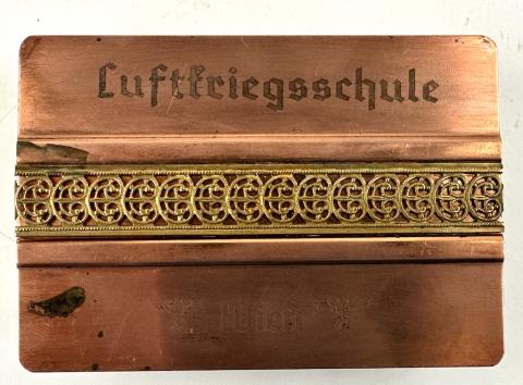 WW2 German Nazi Luftkriegsschule Luftwaffe cigarette or jewel metal & wood case