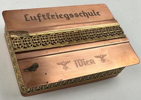 WW2 German Nazi Luftkriegsschule Luftwaffe cigarette or jewel metal & wood case