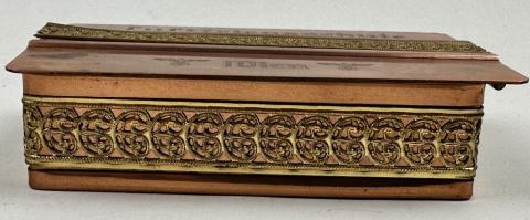 WW2 German Nazi Luftkriegsschule Luftwaffe cigarette or jewel metal & wood case