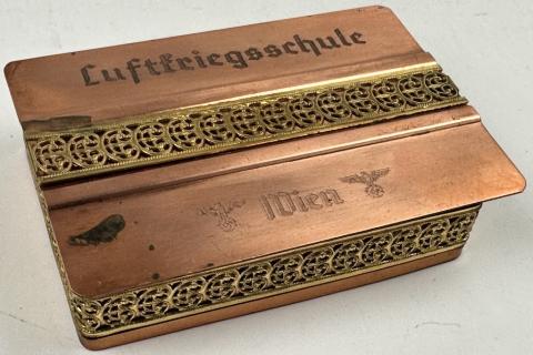 WW2 German Nazi Luftkriegsschule Luftwaffe cigarette or jewel metal & wood case