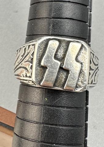 WW2 German Nazi Waffen ss silver ring officer original SS runes