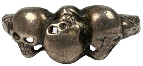WW2 German Nazi nice WAFFEN SS Totenkopf 3 skulls silver ring