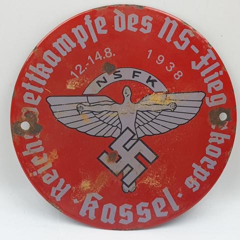 WW2 German Nazi NSFK Third Reich enamel wall metal sign eagle + swastika