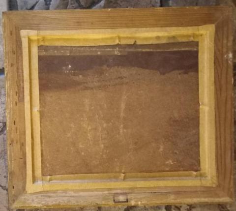 WW2 German Nazi oil on cardboad handmade paiting of a MG42 machine gun - soldier frame wartime