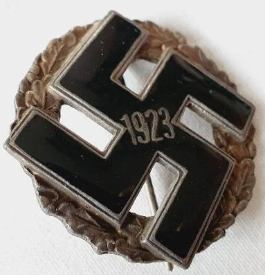 WW2 German Nazi pre war commemorative Swastika badge 1923 marked